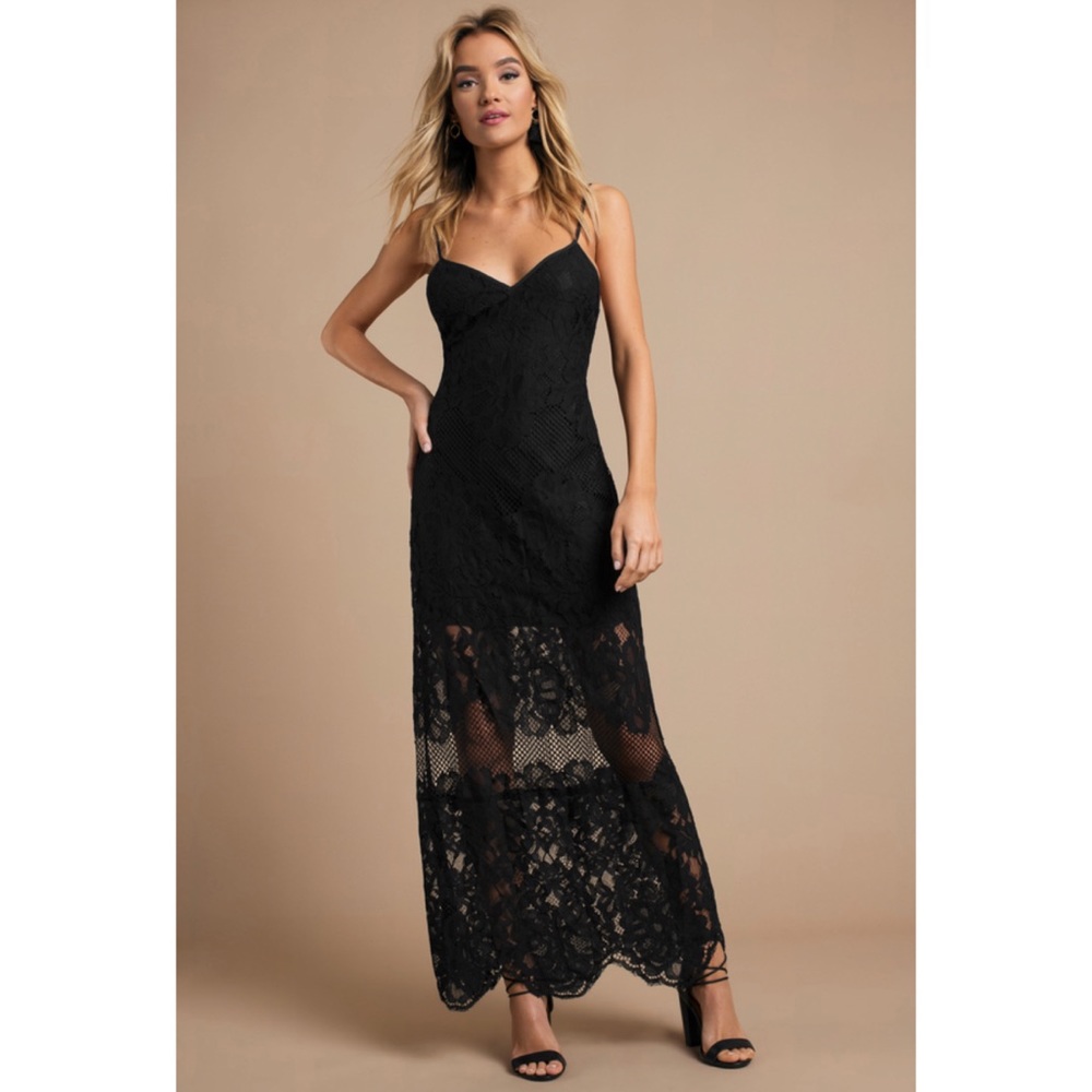Tobi Formal Black Lace Maxi Dress